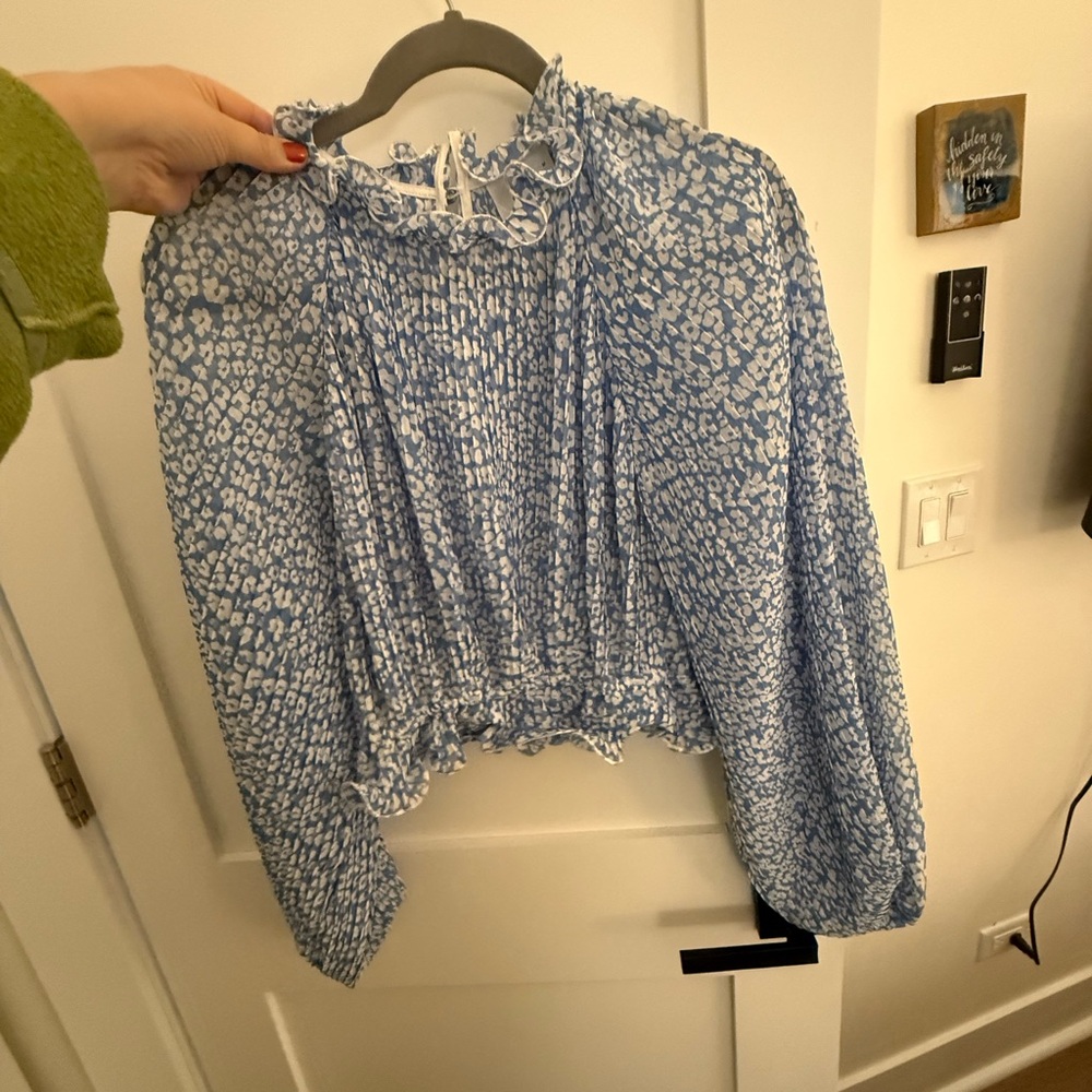 Blue and White Patterned Blouse